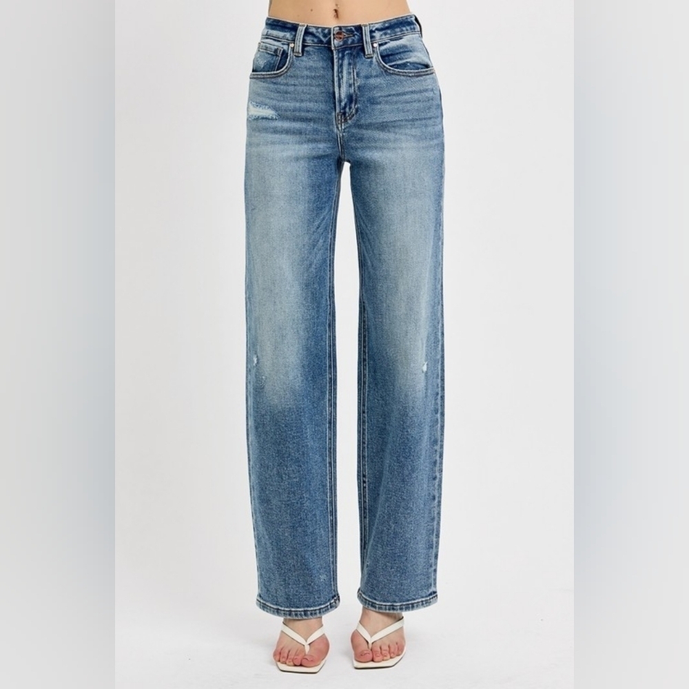RISEN Women's Wide Leg Jeans Classic Retro Stretch Straight Medium HR 0/24 NEW - Picture 5 of 14